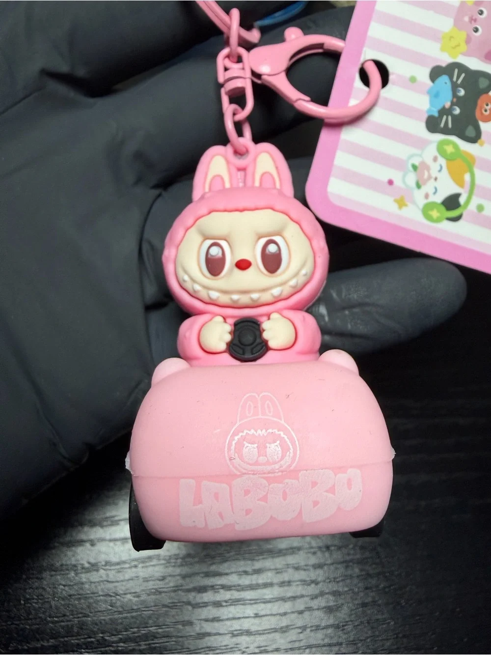 Cute Pink Labubu Pull-Back-N-Go Car Keychain/ Bag Charm (See Video)